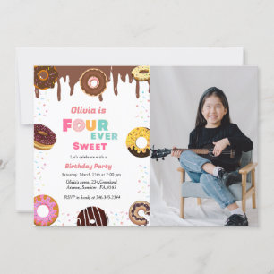 Four ever sweet birthday, sweet 4Th doughnut theme Invitation