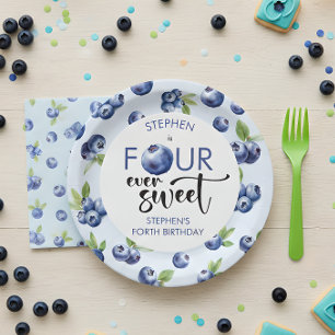Four ever sweet blueberries kids birthday paper plate