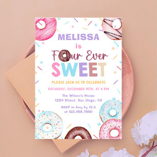 Four Ever Sweet Doughnut 4th Birthday Invitation