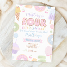 Four Ever Sweet Girl 4th Birthday Invitation