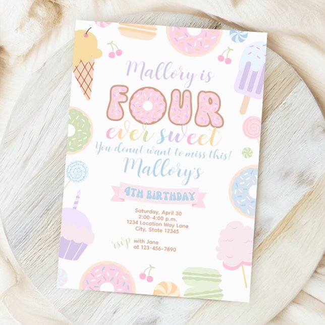 Four Ever Sweet Girl 4th Birthday Invitation (Creator Uploaded)