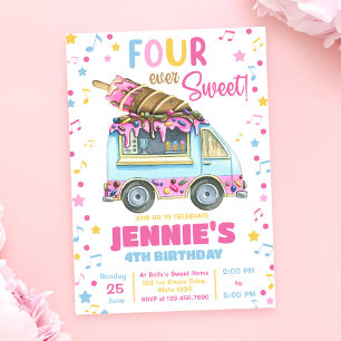 Four Ever Sweet Girls Ice Cream 4th Birthday  Invitation