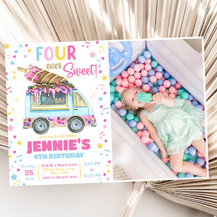 Four Ever Sweet Girls Ice Cream 4th Birthday  Invitation