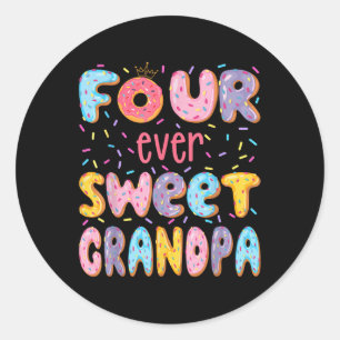 Four Ever Sweet Grandpa 4th Birthday Girl Doughnut Classic Round Sticker