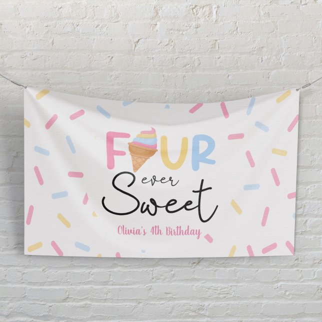 Four Ever Sweet Ice Cream 4th Birthday Party Banner (Creator Uploaded)