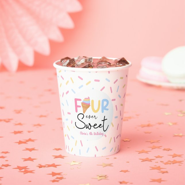 Four Ever Sweet Ice Cream 4th Birthday Party Paper Cups (Insitu)
