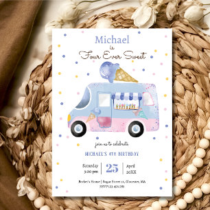 Four ever sweet ice cream truck forth birthday invitation