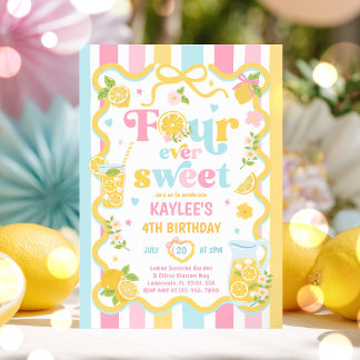 Four Ever Sweet Lemon Summer 4th Birthday Party Invitation