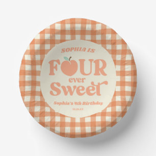 Four Ever Sweet Peach Fruit 4th Birthday Party Paper Plate