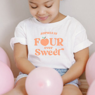 Four Ever Sweet Peach Fruit 4th Birthday Party Toddler T-Shirt