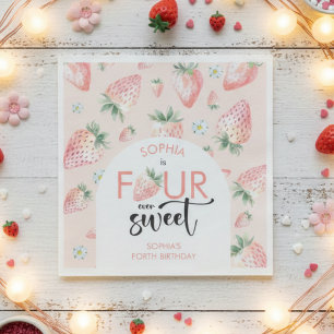 Four ever sweet strawberry kids birthday napkin