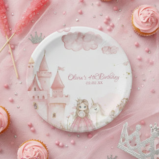 Four Ever The Princess Pink Castle 4th Birthday Paper Plate