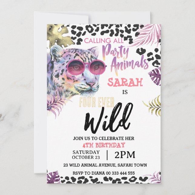 Four Ever Wild 4th Birthday Party Invitation (Front)