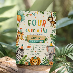 Four Ever Wild 4th Birthday Party Invitation