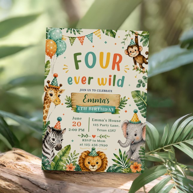 Four Ever Wild 4th Birthday Party Invitation (Creator Uploaded)