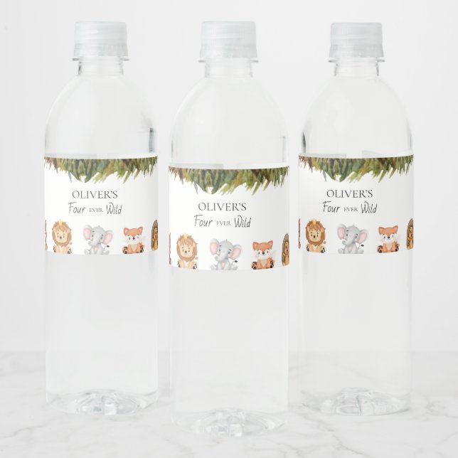 Four ever wild 4th birthday  water bottle label (Bottles)