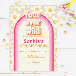 Four Ever Wild Boho Daisy Rainbow Birthday Invitation
