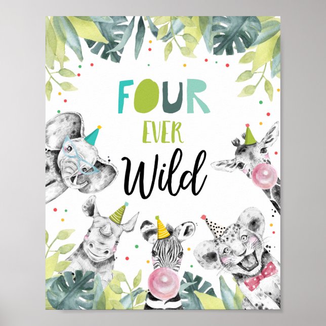 Four Ever Wild Boy Fourth Birthday Sign (Front)