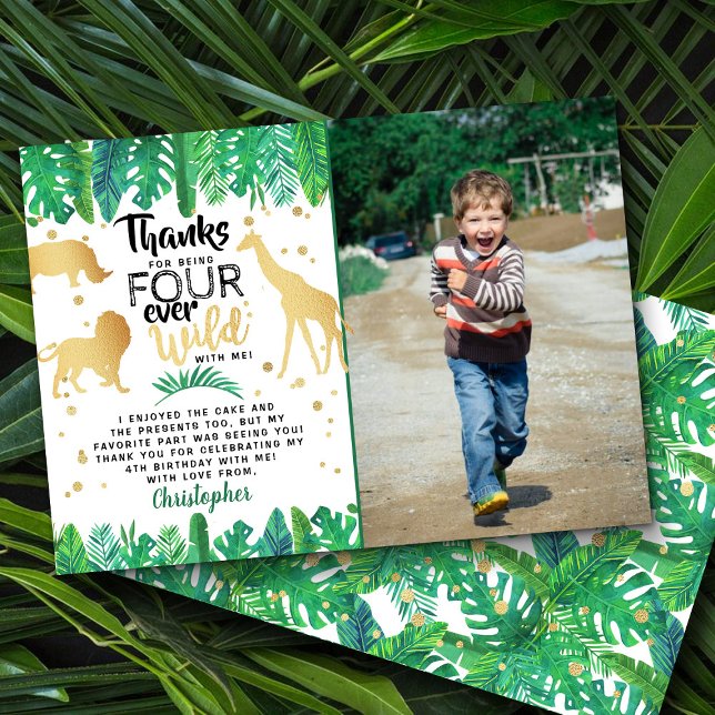 Four Ever Wild Boys 4th Birthday Photo Thank You Card (Creator Uploaded)