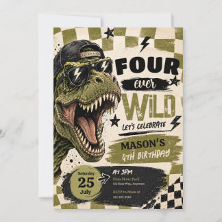Four Ever Wild Dinosaur Birthday Invitation
