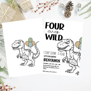 Four Ever Wild Dinosaur Boy Birthday Party Invitation