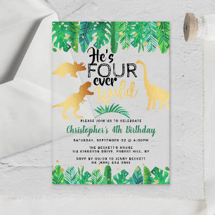 Four Ever Wild Dinosaur Boys 4th Birthday Acrylic Invitations
