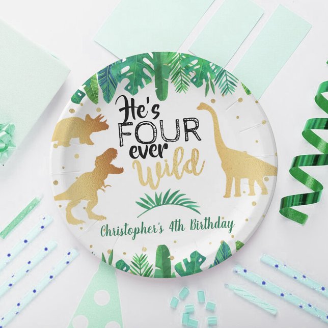 Four Ever Wild Dinosaur Boys 4th Birthday Paper Plate (Creator Uploaded)