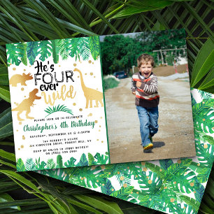 Four Ever Wild Dinosaur Boys 4th Birthday Photo Invitation