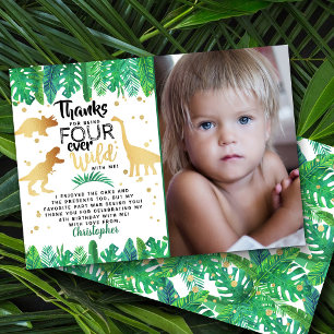 Four Ever Wild Dinosaur Boys 4th Birthday Photo Thank You Card