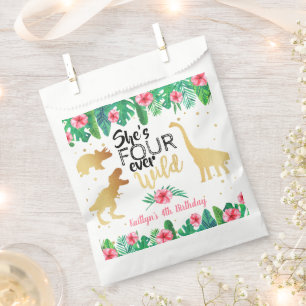 Four Ever Wild Dinosaur Girls 4th Birthday Party Favour Bag