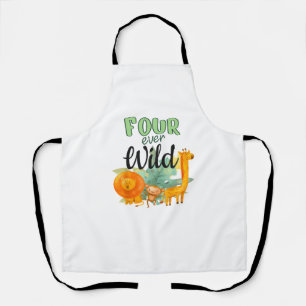 FOUR ever Wild Giraffe Monkey Lion Jungle 4th Birt Apron