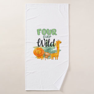 FOUR ever Wild Giraffe Monkey Lion Jungle 4th Birt Bath Towel