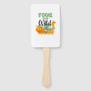 FOUR ever Wild Giraffe Monkey Lion Jungle 4th Birt Hand Fan