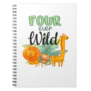 FOUR ever Wild Giraffe Monkey Lion Jungle 4th Birt Notebook
