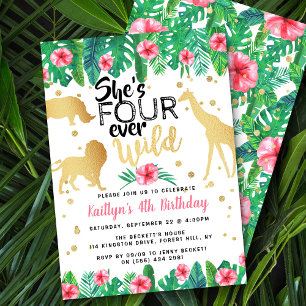 Four Ever Wild Girls 4th Birthday Party Invitation