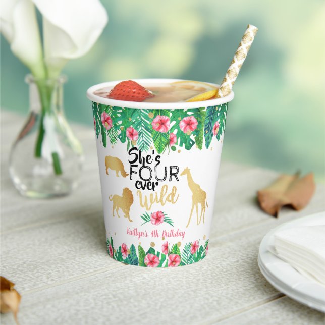 Four Ever Wild Girls 4th Birthday Party Paper Cups (Insitu)