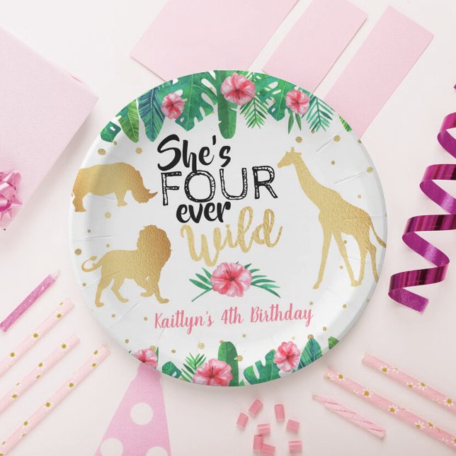 Four Ever Wild Girls 4th Birthday Party Paper Plat Paper Plate (Creator Uploaded)