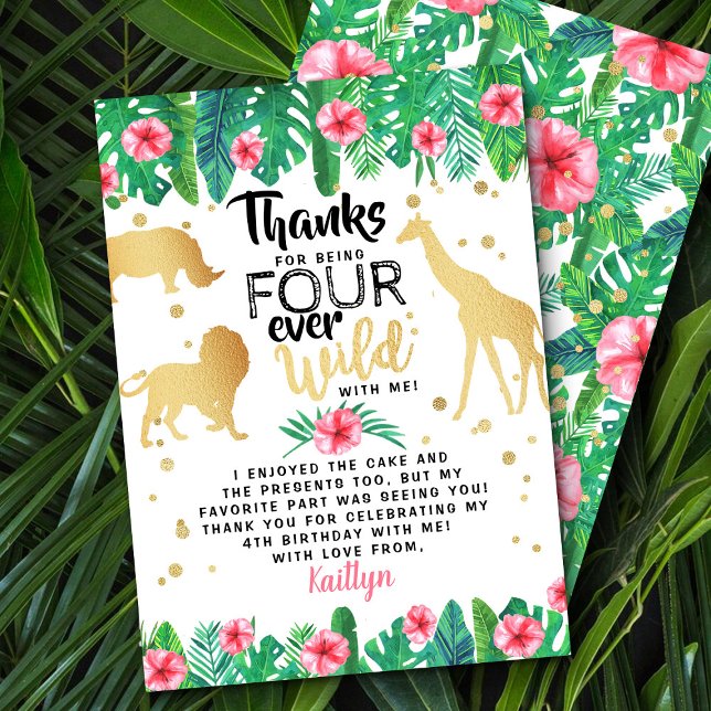 Four Ever Wild Girls 4th Birthday Thank You Card (Creator Uploaded)
