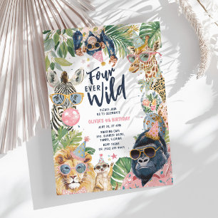 Four Ever Wild Jungle Safari 4th Birthday Invitation