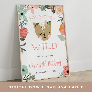 Four-Ever Wild   Kids Birthday Party Welcome Sign
