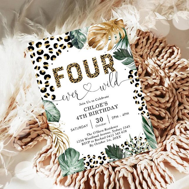 Four Ever Wild Leopard Boy 4th Birthday Invitation (Creator Uploaded)