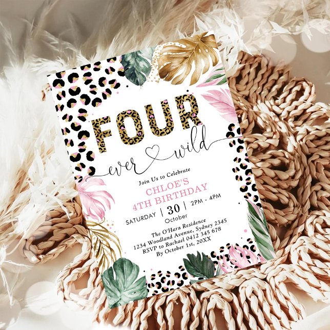 Four Ever Wild Leopard Girl 4th Birthday Invitation (Creator Uploaded)