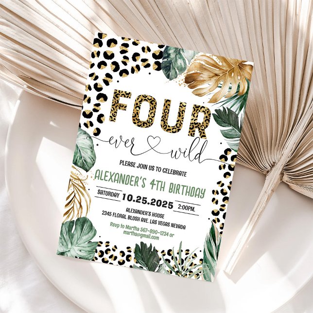 Four Ever Wild Leopard Jungle 4th Birthday Invite (Creator Uploaded)
