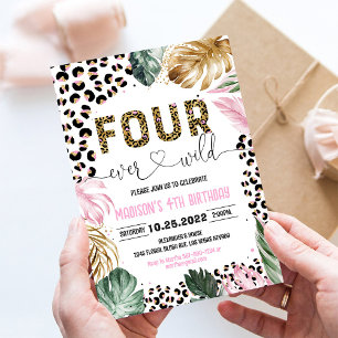 Four Ever Wild Leopard Jungle 4th Birthday Invite