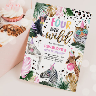 Four Ever Wild Leopard Safari Animals 4th Birthday Invitation