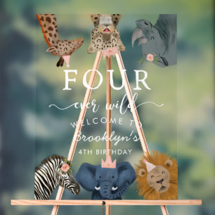 Four Ever Wild Pink Safari Birthday Welcome Acrylic Sign
