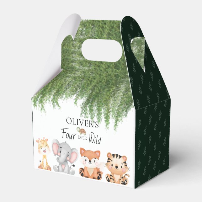 Four ever wild safari 4th birthday favour box (Front Side)