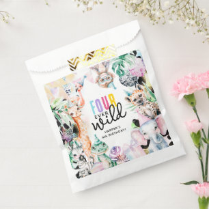 FOUR ever Wild Safari Animals 4th Birthday Favour Bag