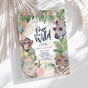 Four Ever Wild Safari Animals 4th Birthday Invitation