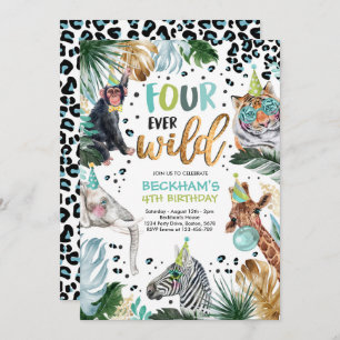 Four Ever Wild Safari Animals 4th Boy Birthday Invitation